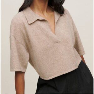Reformation Cropped Maye Cashmere Polo Sweater Size S Boxy Fit Short Sleeve